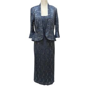R&M Richards Blue Maxi Dress Set Pre Owned Like New